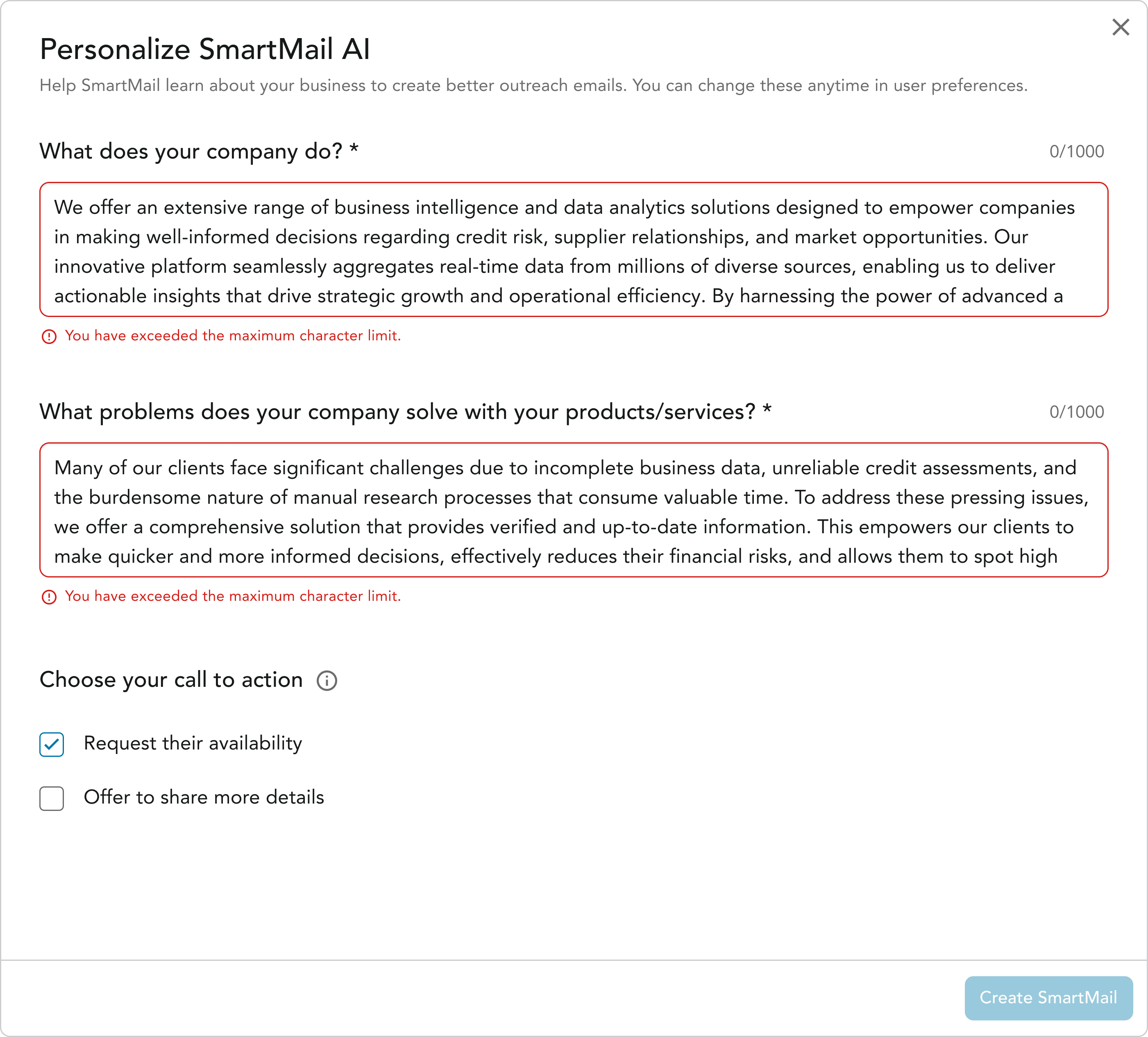 Character limitation to avoid overloading the AI